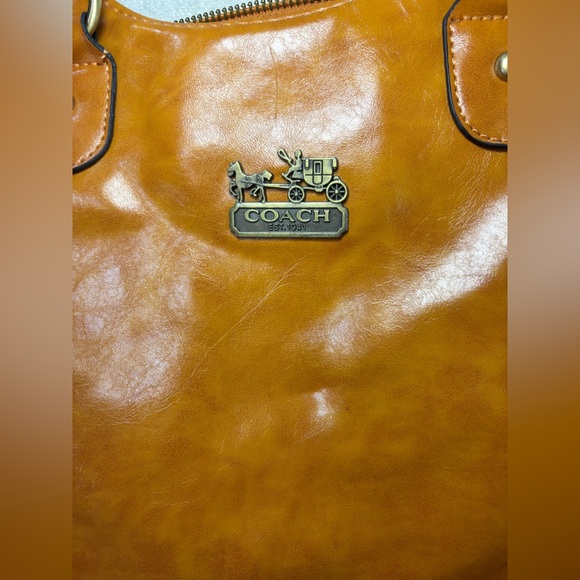 Coach Ashley Cognac Leather Satchel Crossbody Shoulder Bag Horse Carriage - Picture 3 of 15